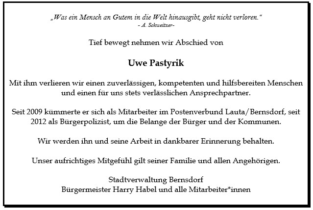 Nachruf Uwe Pastyrik